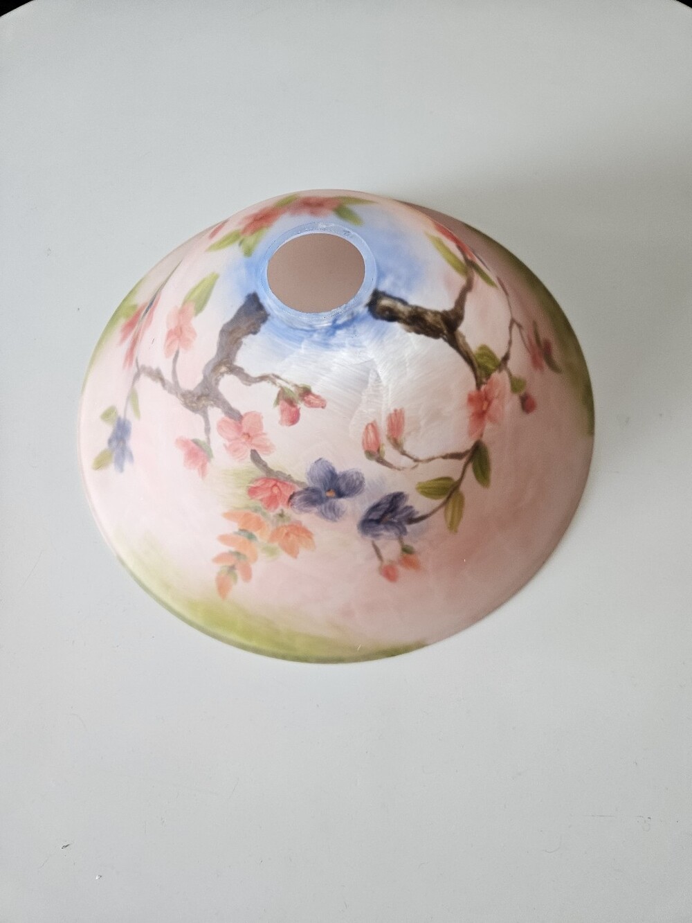 Vintage/Antique Reverse Hand Painted Floral Frosted Glass Lamp Shade/Sink - Picture 5 of 7